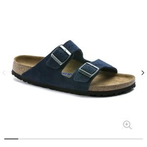 Blue suede softbed Birkenstock Arizona